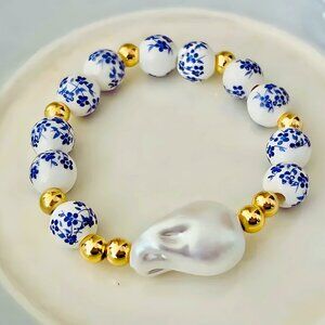 Flower & Pearl Coquette Core Stretch Bracelet 18K Gold Plated Vintage Vibe